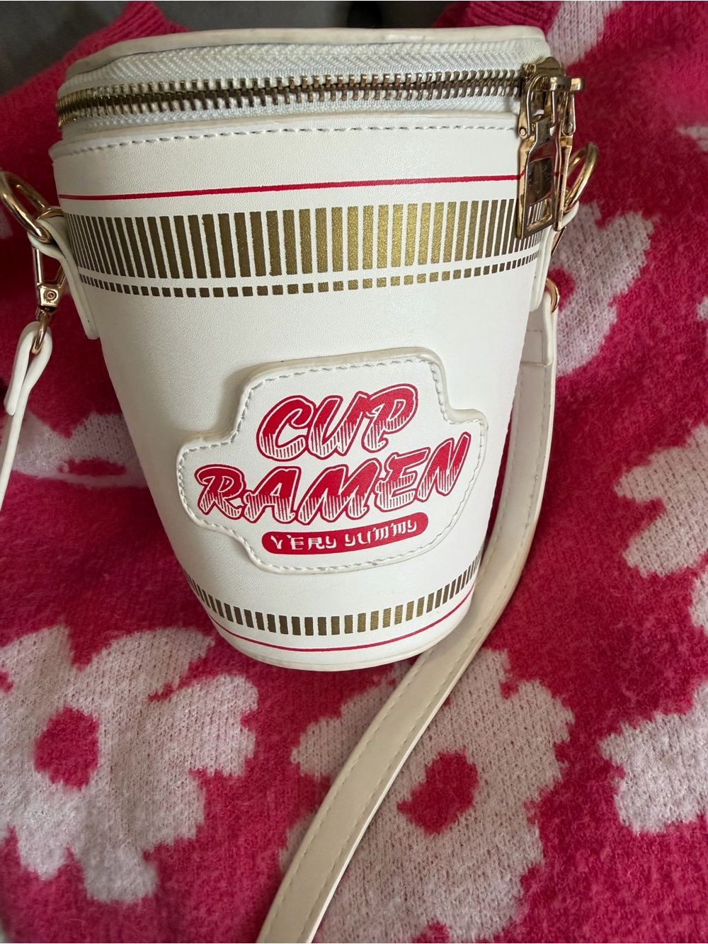 Cup Ramen Novelty Crossbody Bag - White with Red Accents